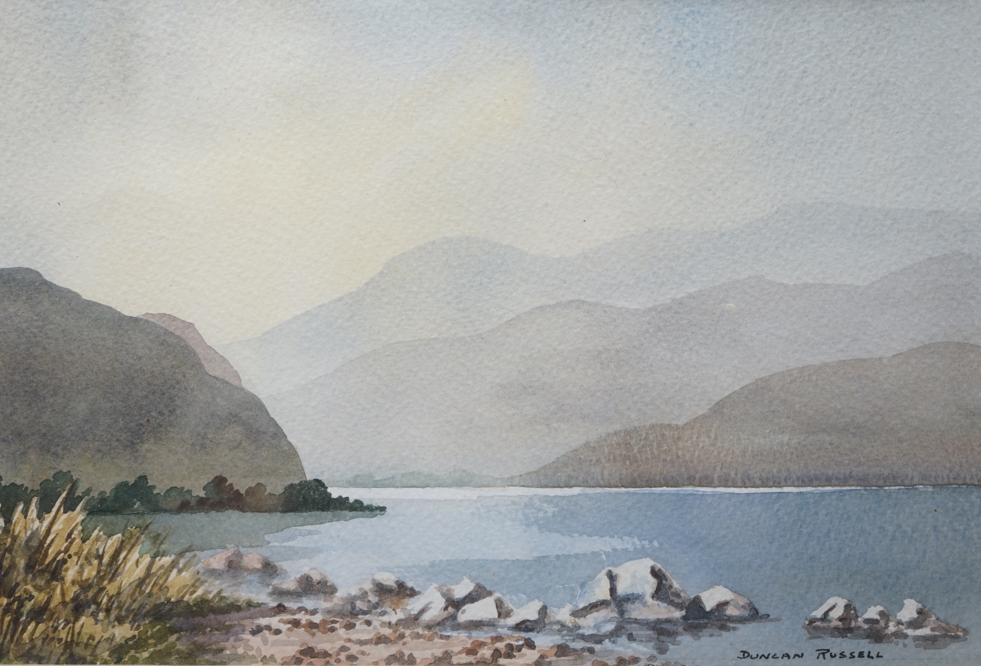 Duncan Russell (20th. C), watercolour, ‘Ennerdalewater’, signed, 17.5 x 26cm. Condition - fair